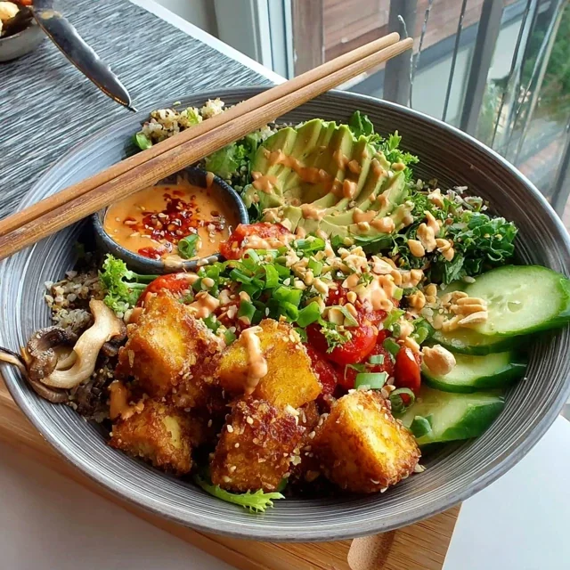 Buddha Bowl de Tofu Crujiente con Salsa Tahini