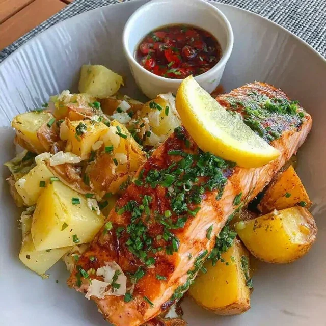 Salmón al Horno con Patatas y Limón