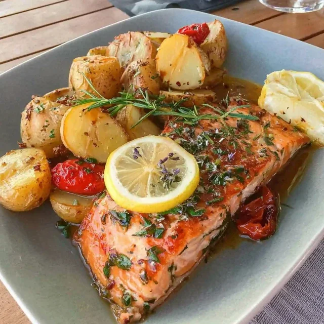 Salmón al Horno con Patatas y Limón