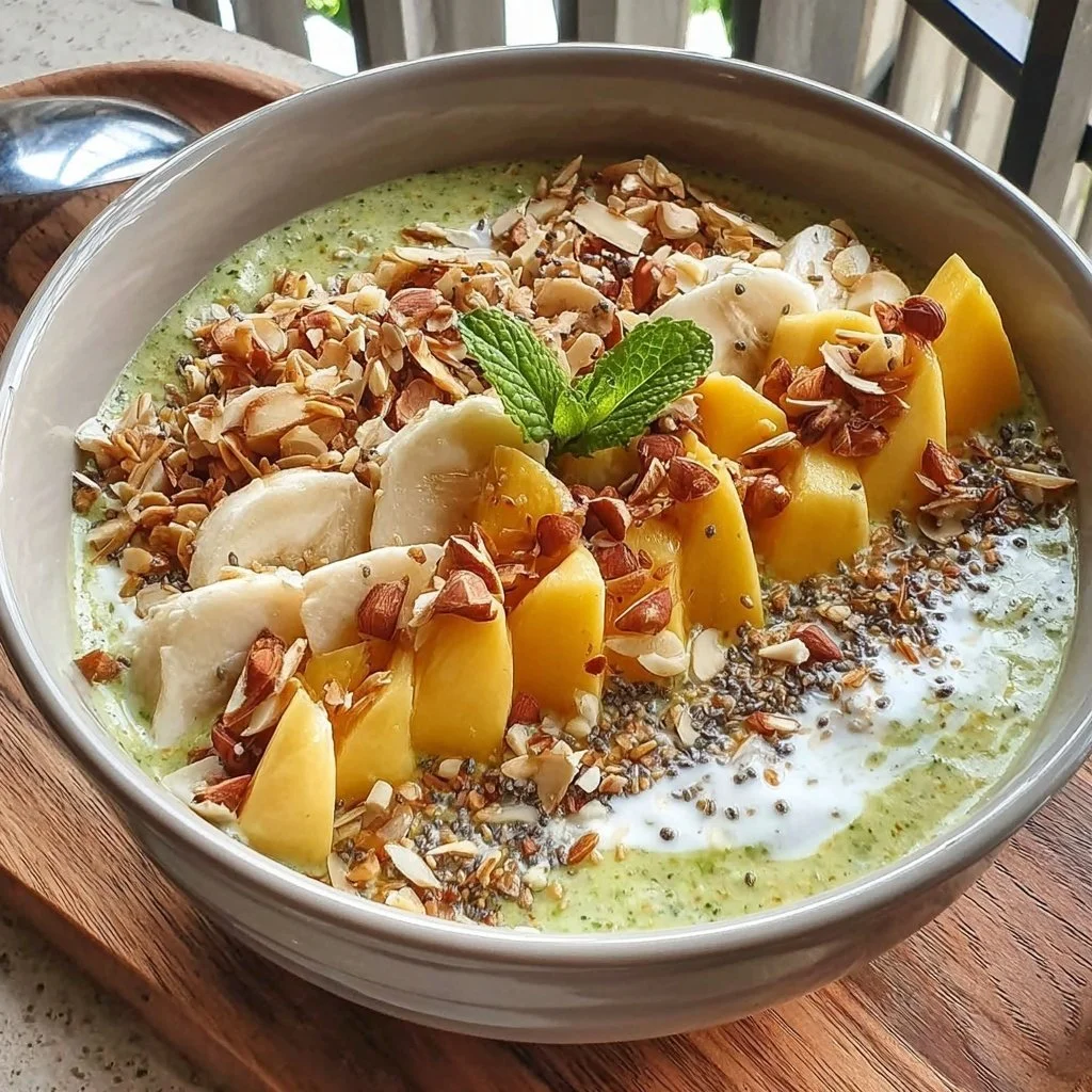Smoothie Bowl de Mango, Espinacas y Leche de Coco