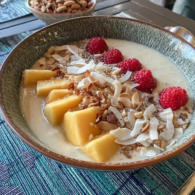 Smoothie Bowl de Mango, Espinacas y Leche de Coco