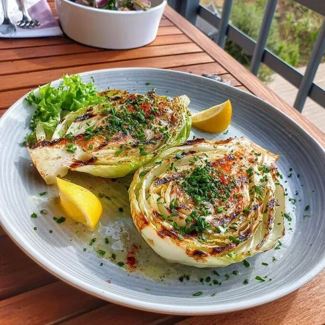 Steak de Repollo al Horno con Vinagreta de Limón