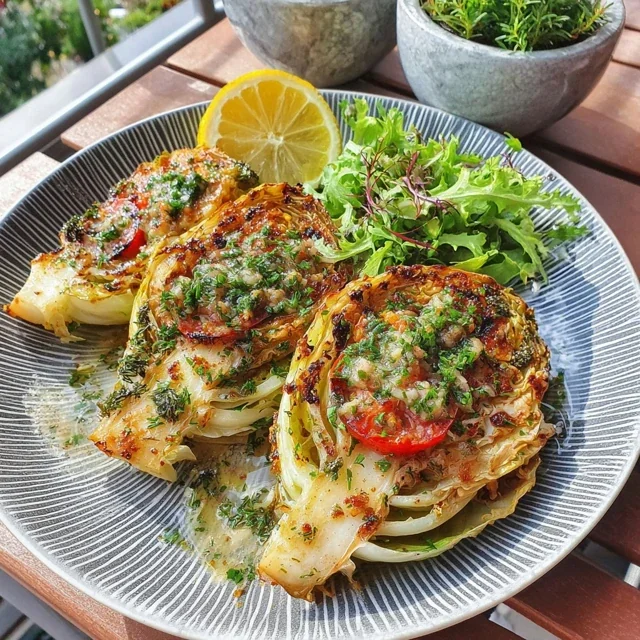 Steak de Repollo al Horno con Vinagreta de Limón