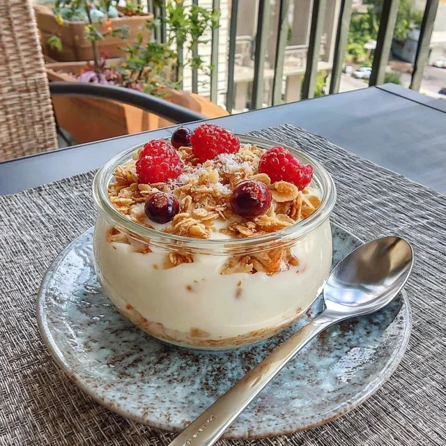 Yogur Griego con Frutos Rojos y Granola Casera